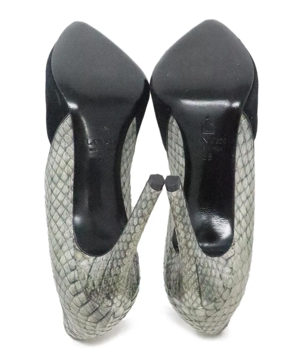 Lanvin Black Suede & Grey Snakeskin Heels sz 8