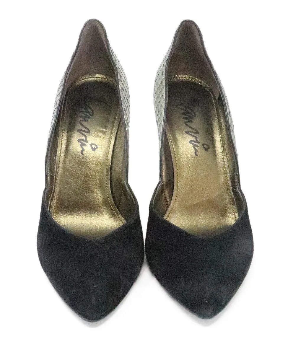Lanvin Black Suede & Grey Snakeskin Heels sz 8