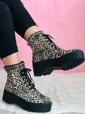 Leopard Print Platform Lace-Up Boots