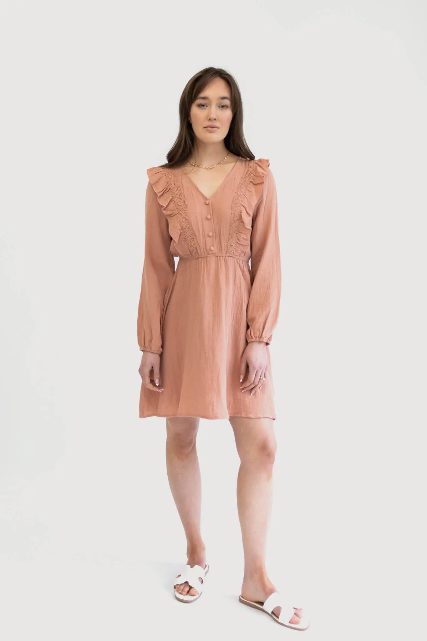 Long Sleeves Textured Button Dress