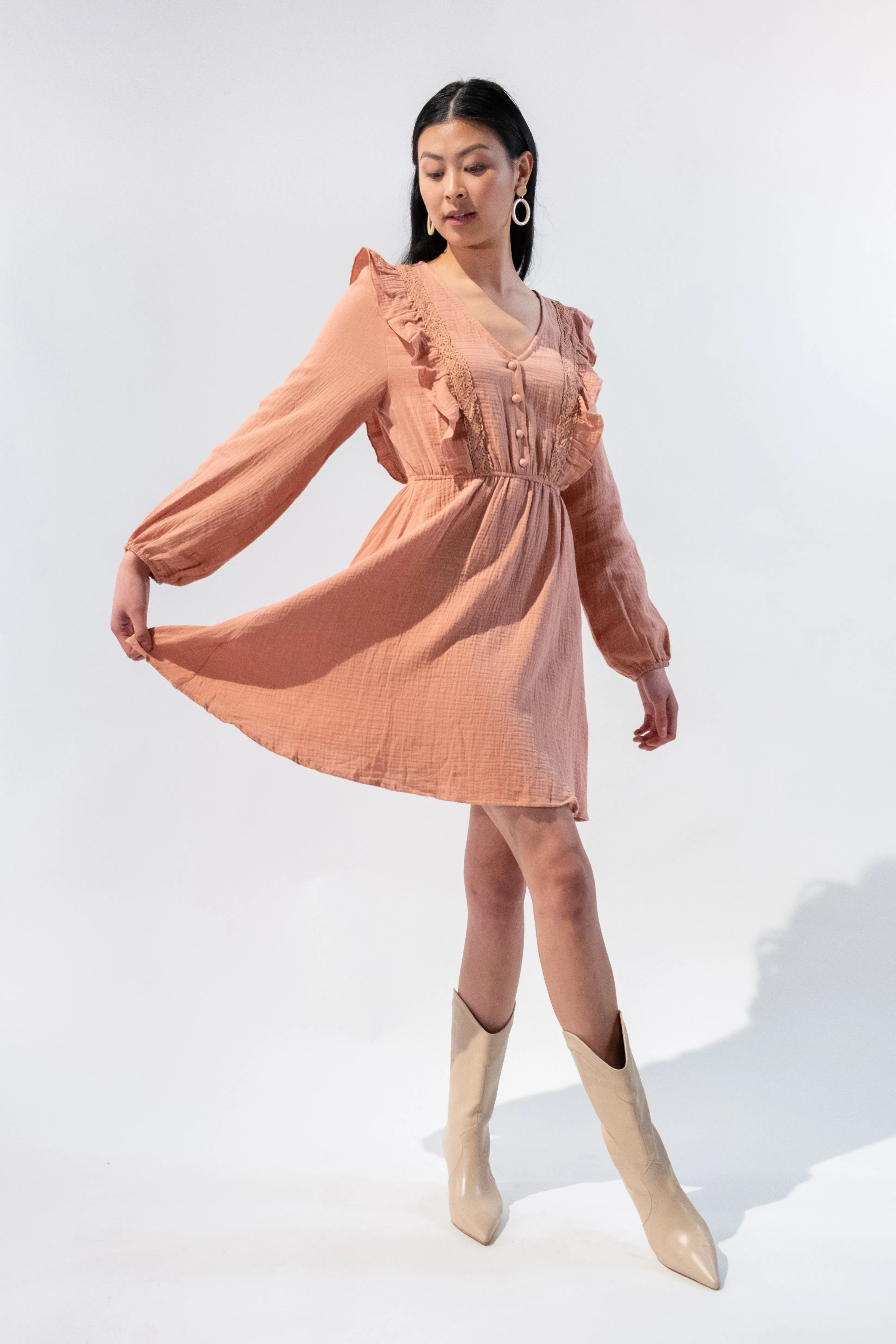 Long Sleeves Textured Button Dress