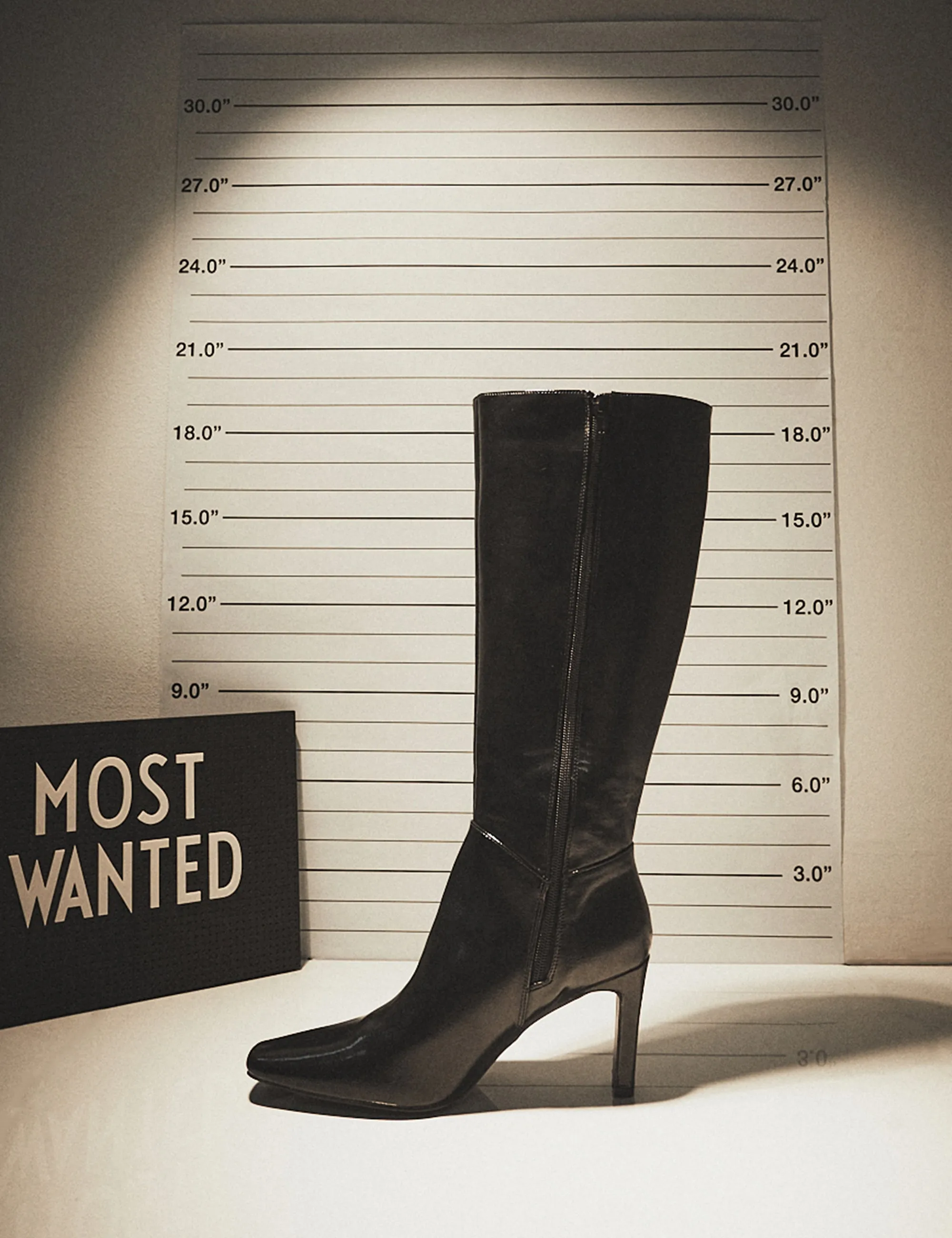 Pose Black Textured Pu Zip Up Knee High Slim Block Heeled Boots