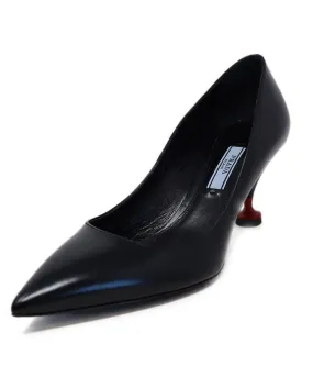 Prada Black Leather & Red Detail Heels sz 7.5