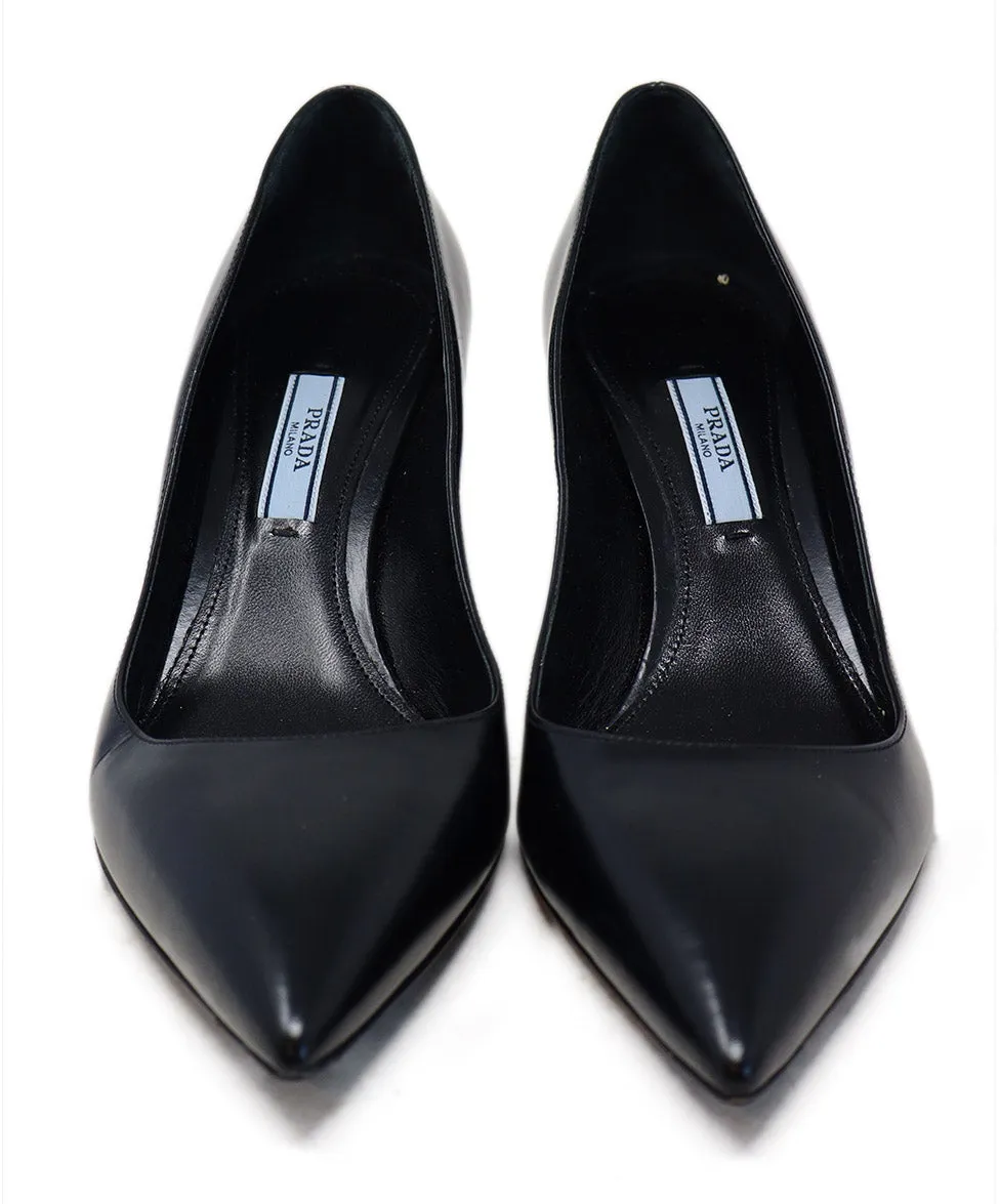 Prada Black Leather & Red Detail Heels sz 7.5