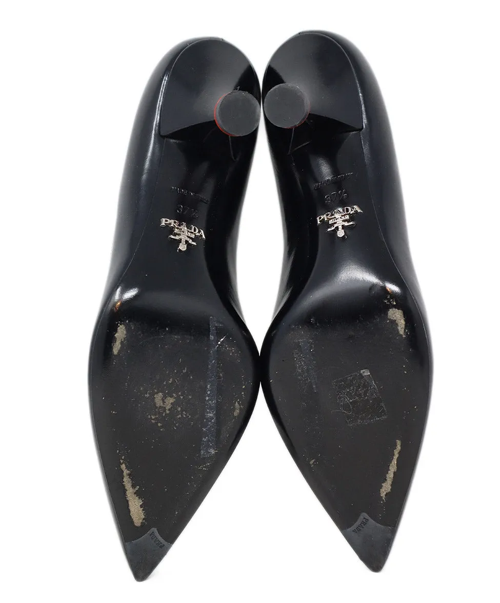 Prada Black Leather & Red Detail Heels sz 7.5