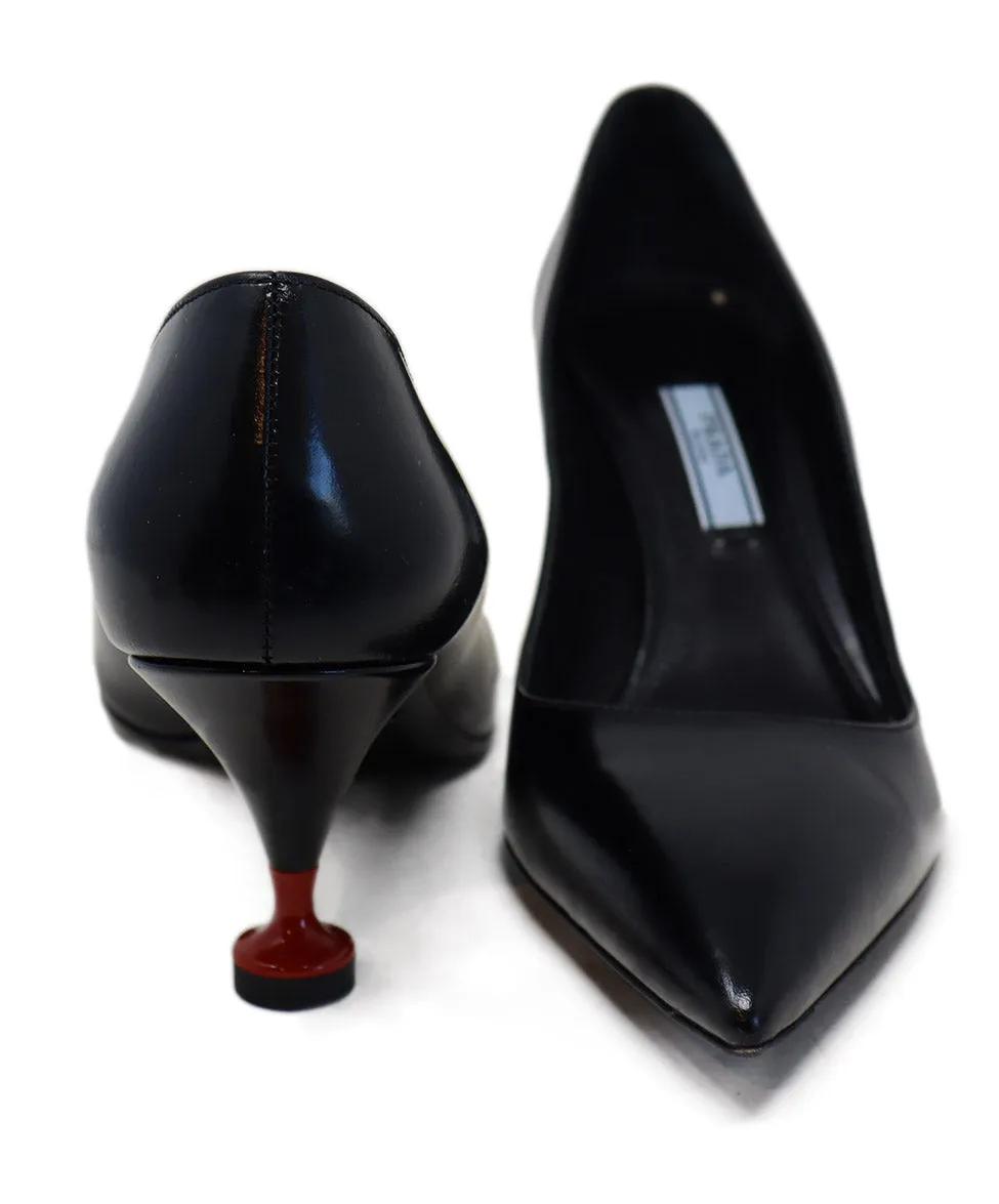 Prada Black Leather & Red Detail Heels sz 7.5