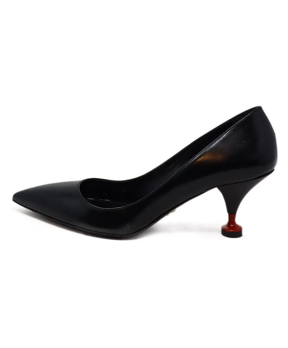 Prada Black Leather & Red Detail Heels sz 7.5