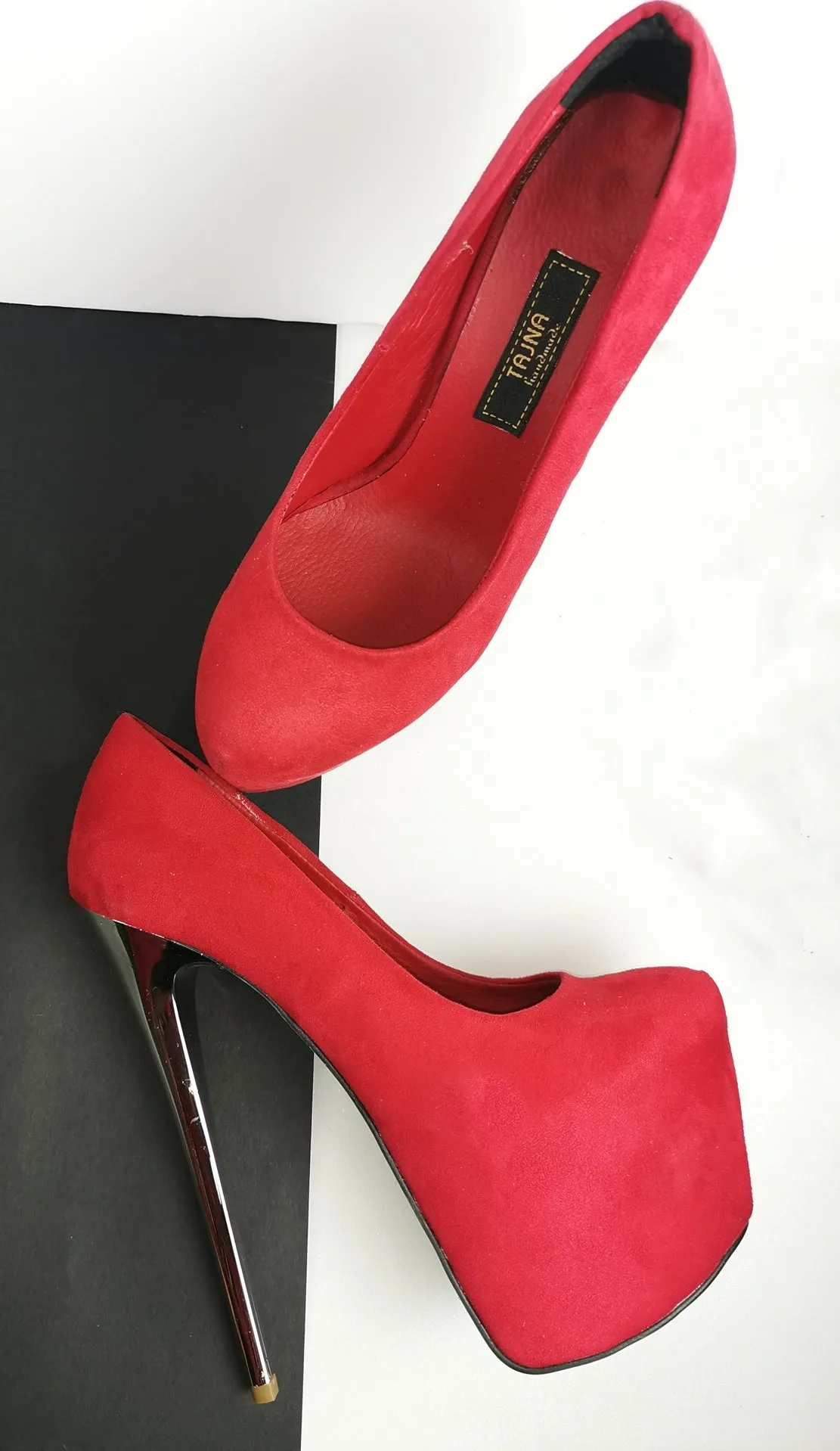 Red Suede Metallic Heel Pumps