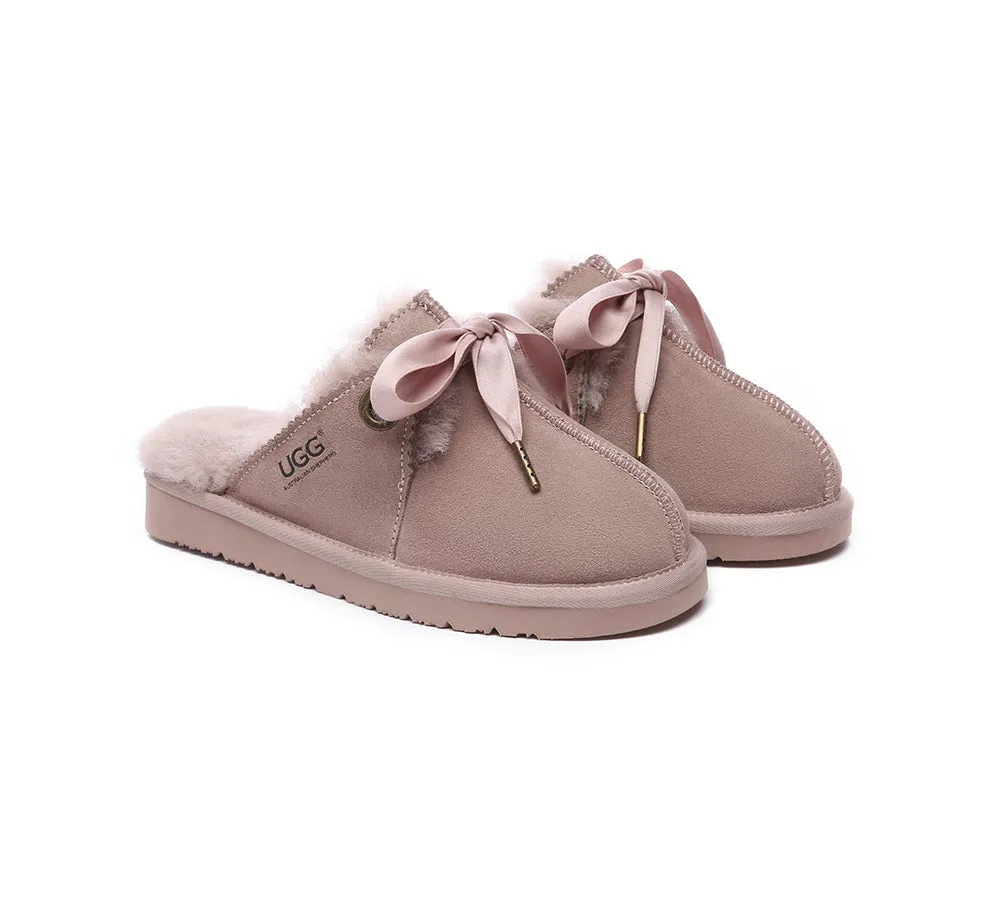 Sheepskin Wool Adjustable Ribbon Slippers Ruby