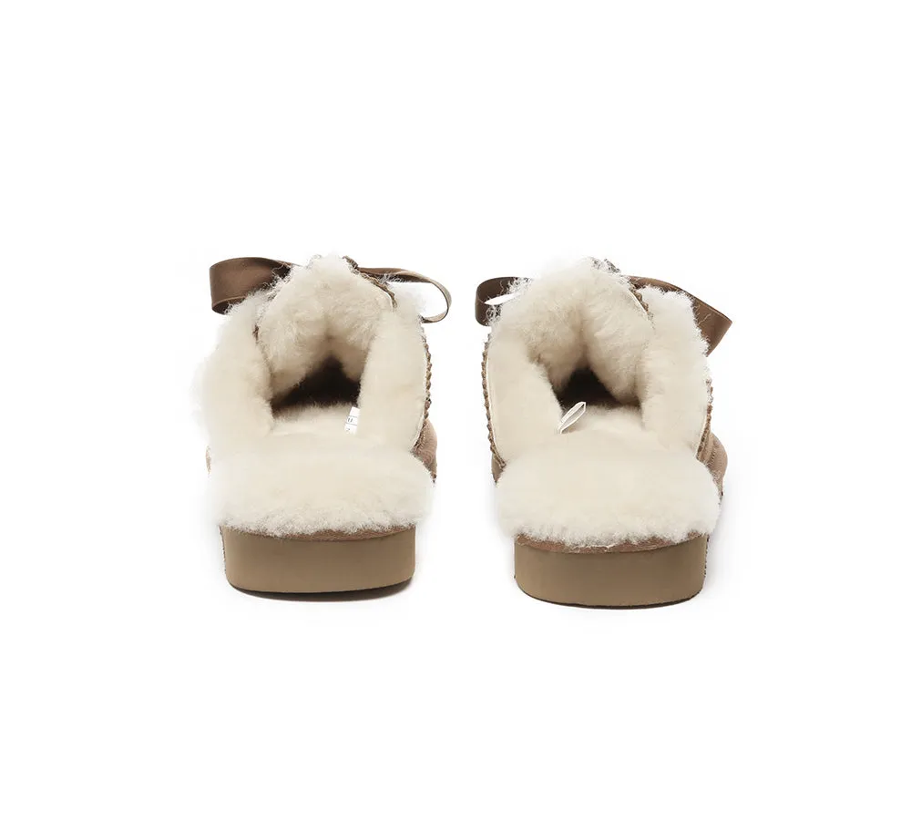 Sheepskin Wool Adjustable Ribbon Slippers Ruby