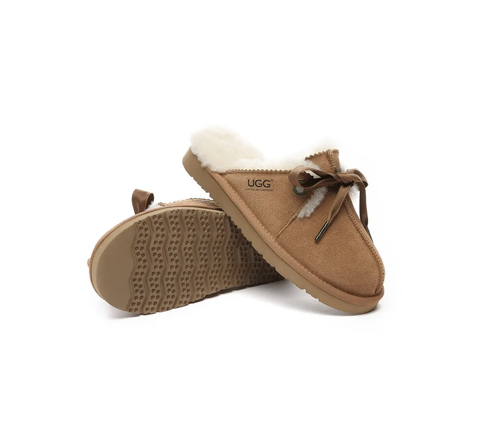 Sheepskin Wool Adjustable Ribbon Slippers Ruby