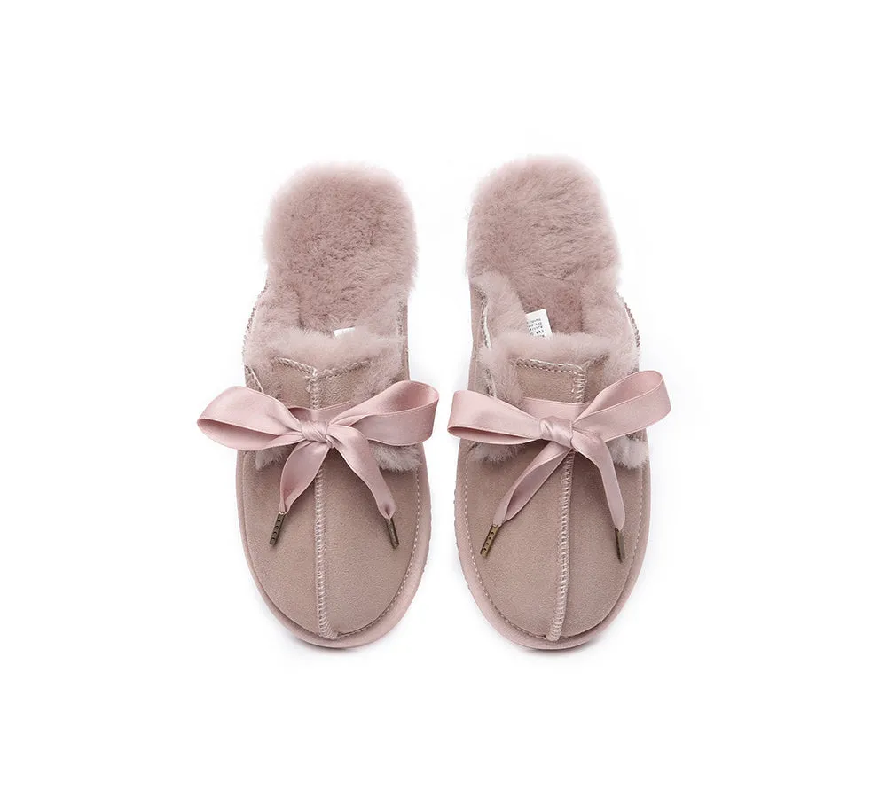 Sheepskin Wool Adjustable Ribbon Slippers Ruby