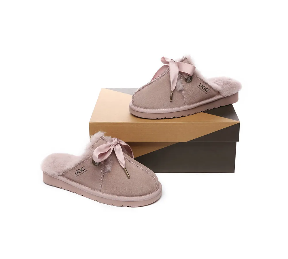 Sheepskin Wool Adjustable Ribbon Slippers Ruby