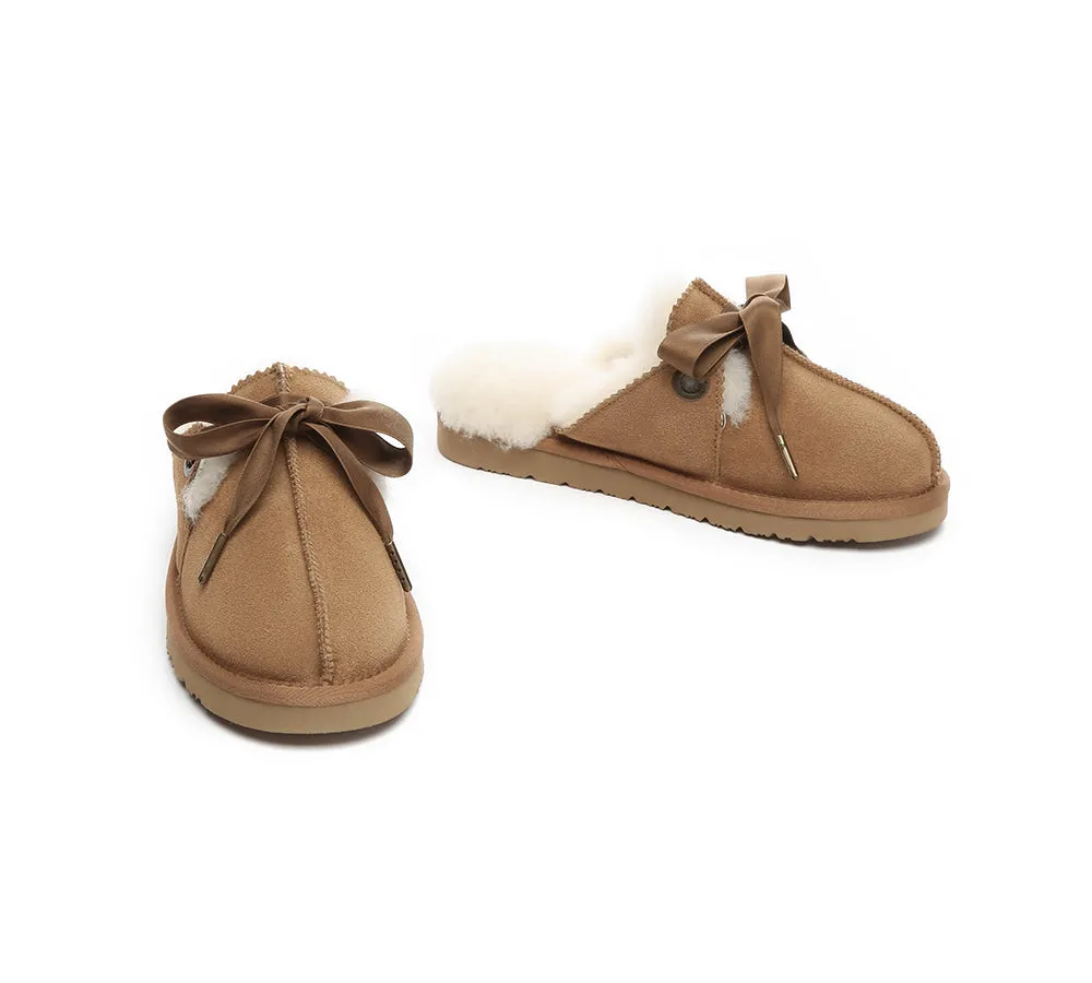 Sheepskin Wool Adjustable Ribbon Slippers Ruby