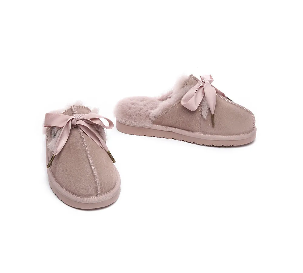 Sheepskin Wool Adjustable Ribbon Slippers Ruby