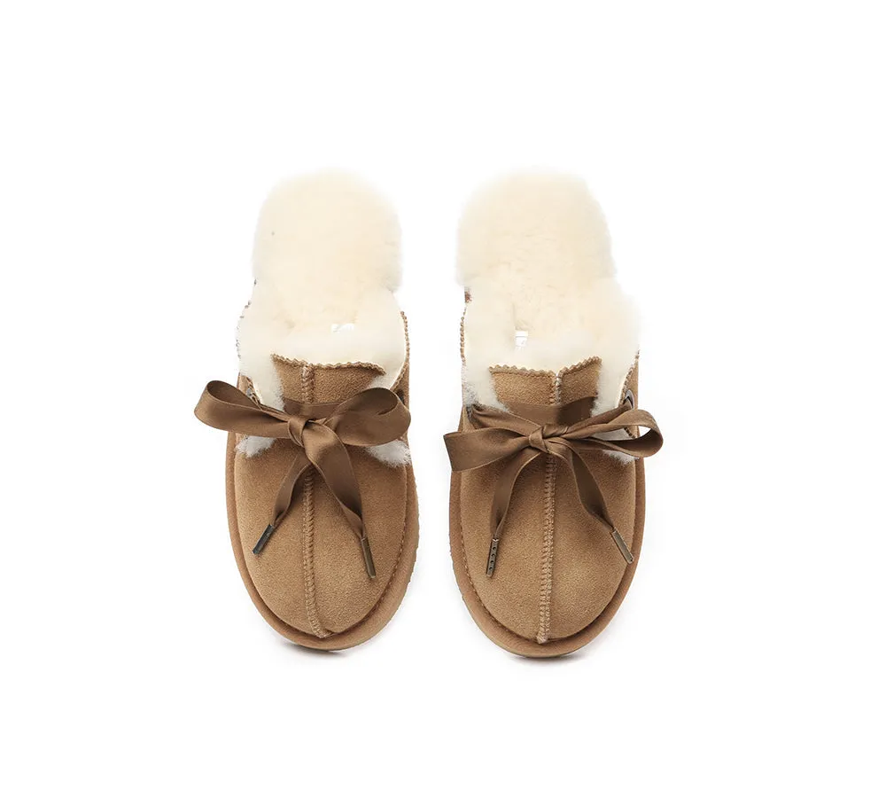 Sheepskin Wool Adjustable Ribbon Slippers Ruby