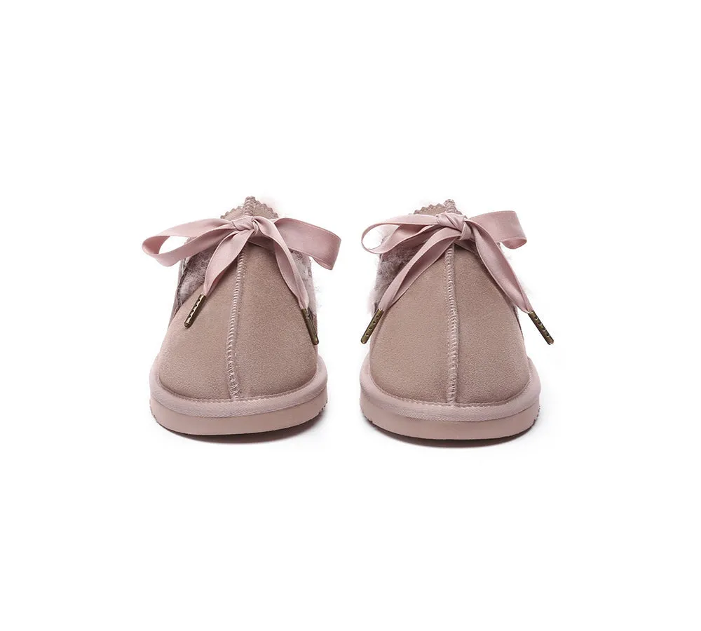 Sheepskin Wool Adjustable Ribbon Slippers Ruby