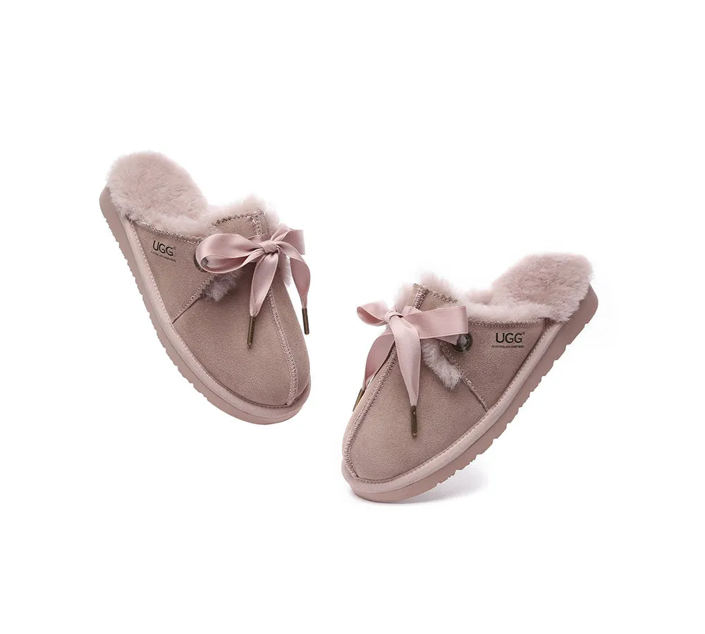 Sheepskin Wool Adjustable Ribbon Slippers Ruby