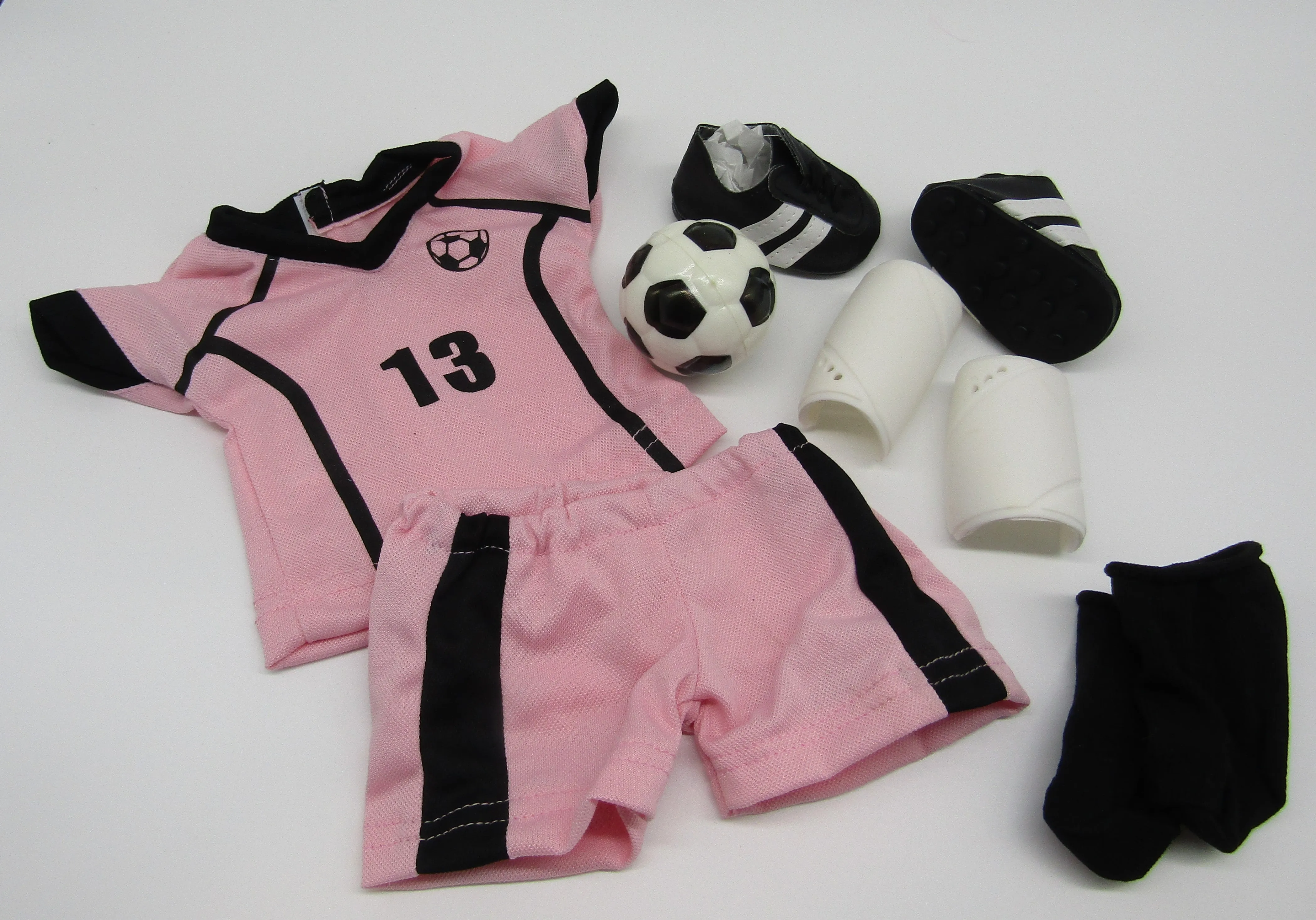 Soccer 6 Pc Outfit 18 inch Doll: Pink & Black