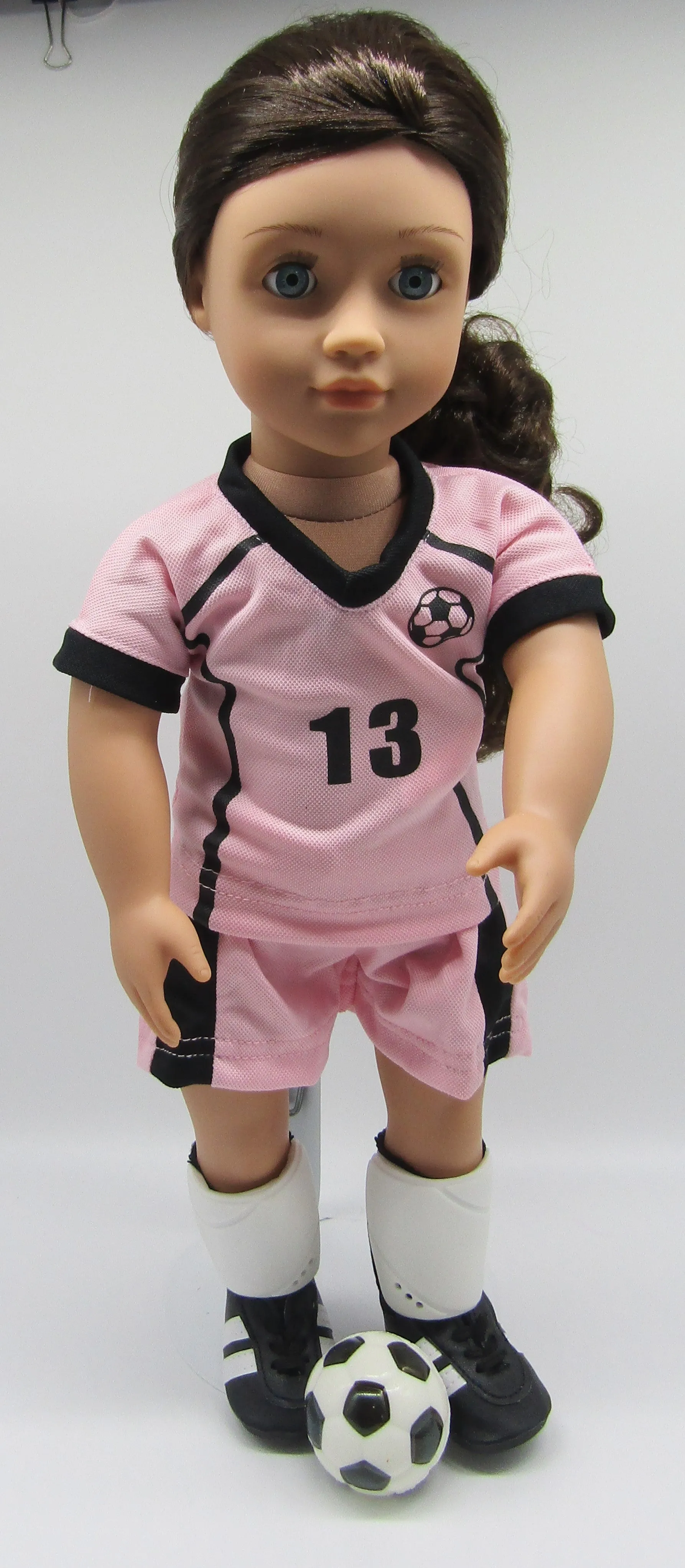Soccer 6 Pc Outfit 18 inch Doll: Pink & Black