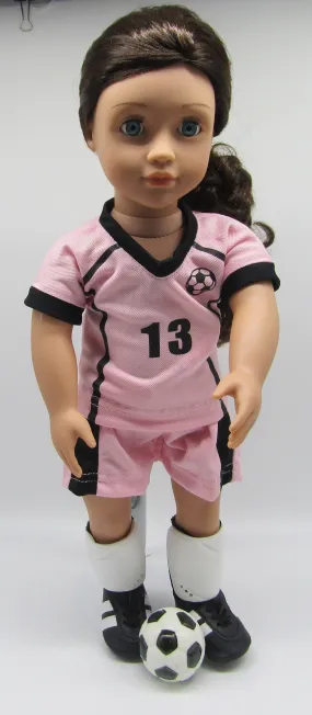 Soccer 6 Pc Outfit 18 inch Doll: Pink & Black