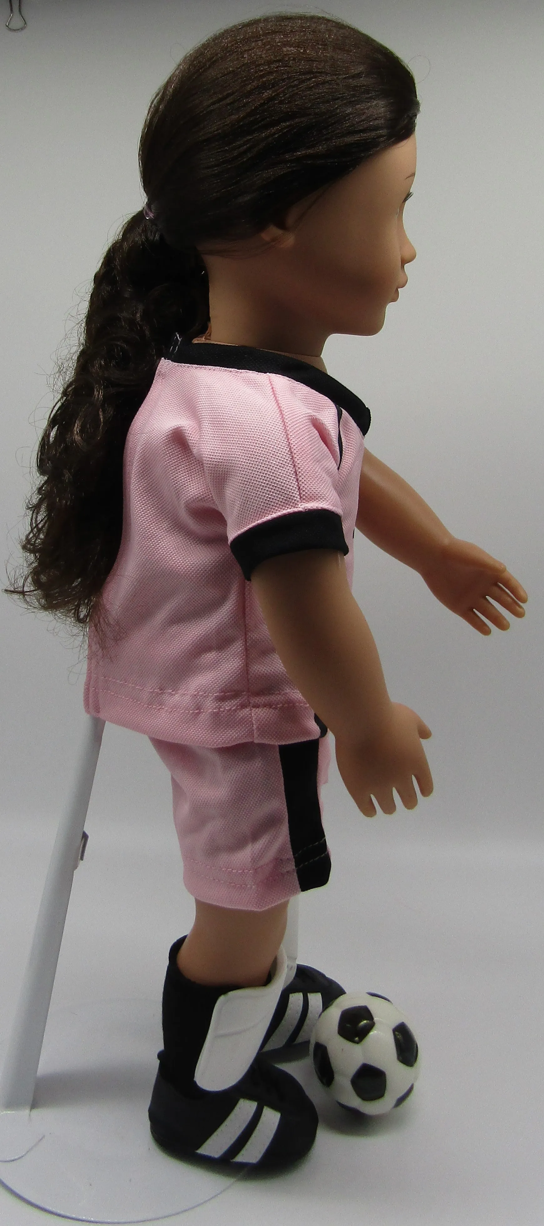 Soccer 6 Pc Outfit 18 inch Doll: Pink & Black