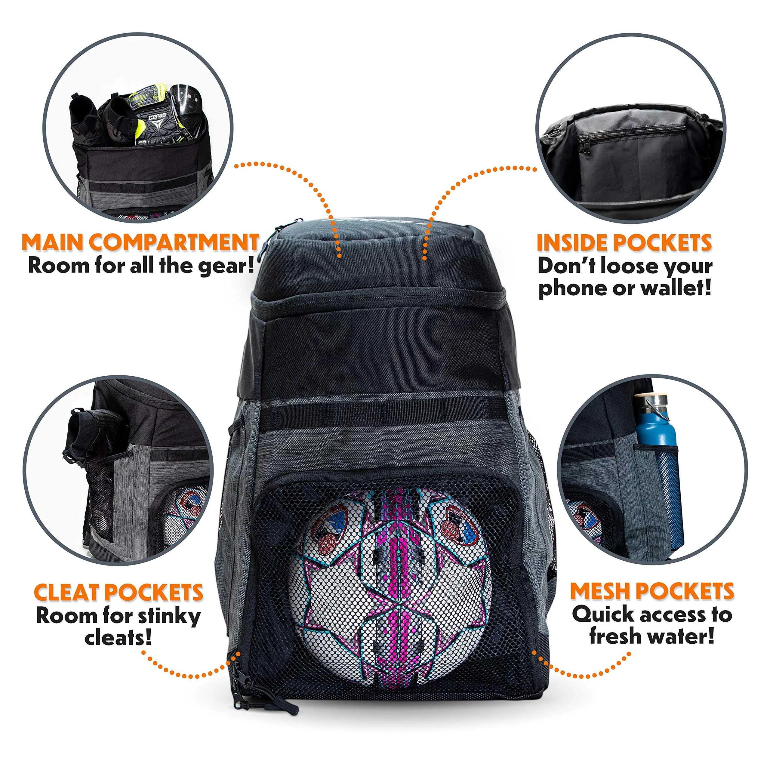Soccer Bags With Ball Holder - Use As Soccer Backpack, Basketball Backpack, Volleyball Bag or Football Bag | Separate Cleats & Ball Pockets | Designed For Boys & Girls Ages 4-16 | Keeps It Organized
