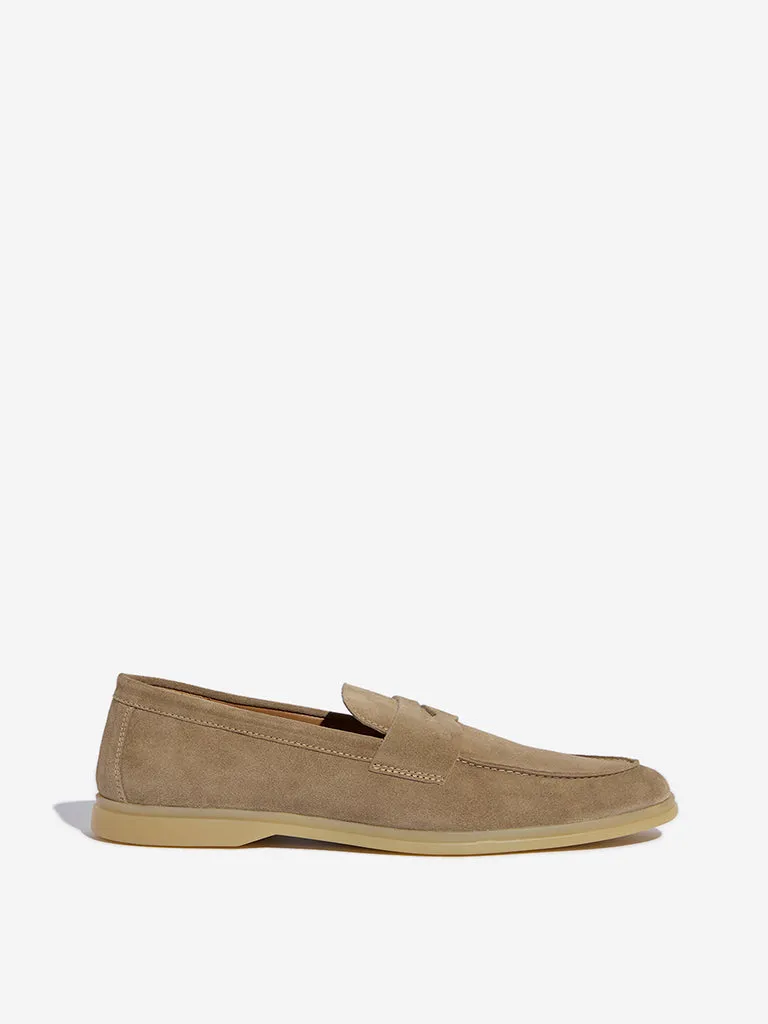 SOLEPLAY Beige Faux-Suede Penny Loafers