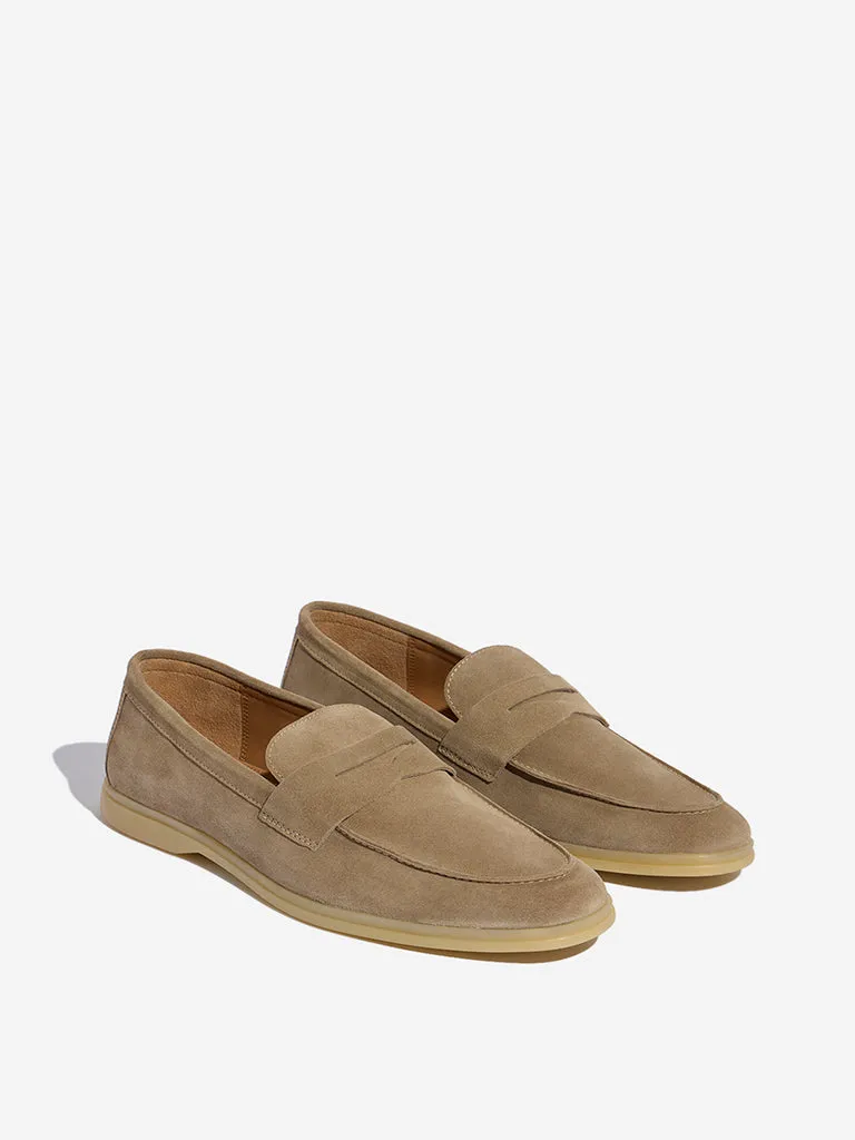 SOLEPLAY Beige Faux-Suede Penny Loafers