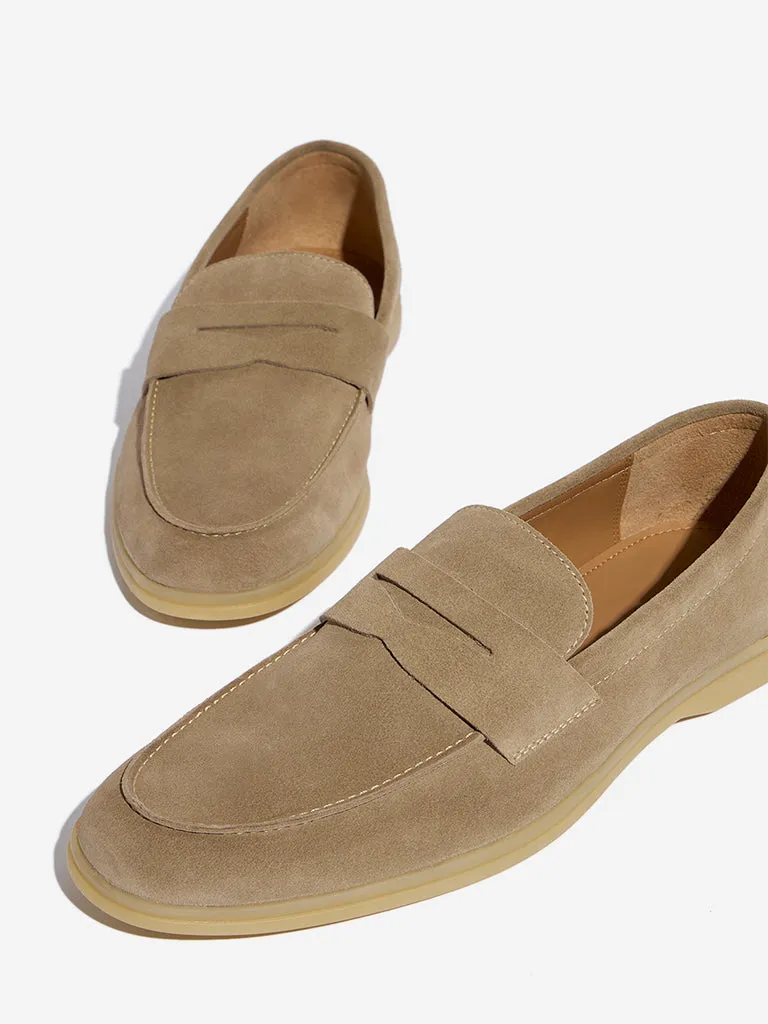 SOLEPLAY Beige Faux-Suede Penny Loafers