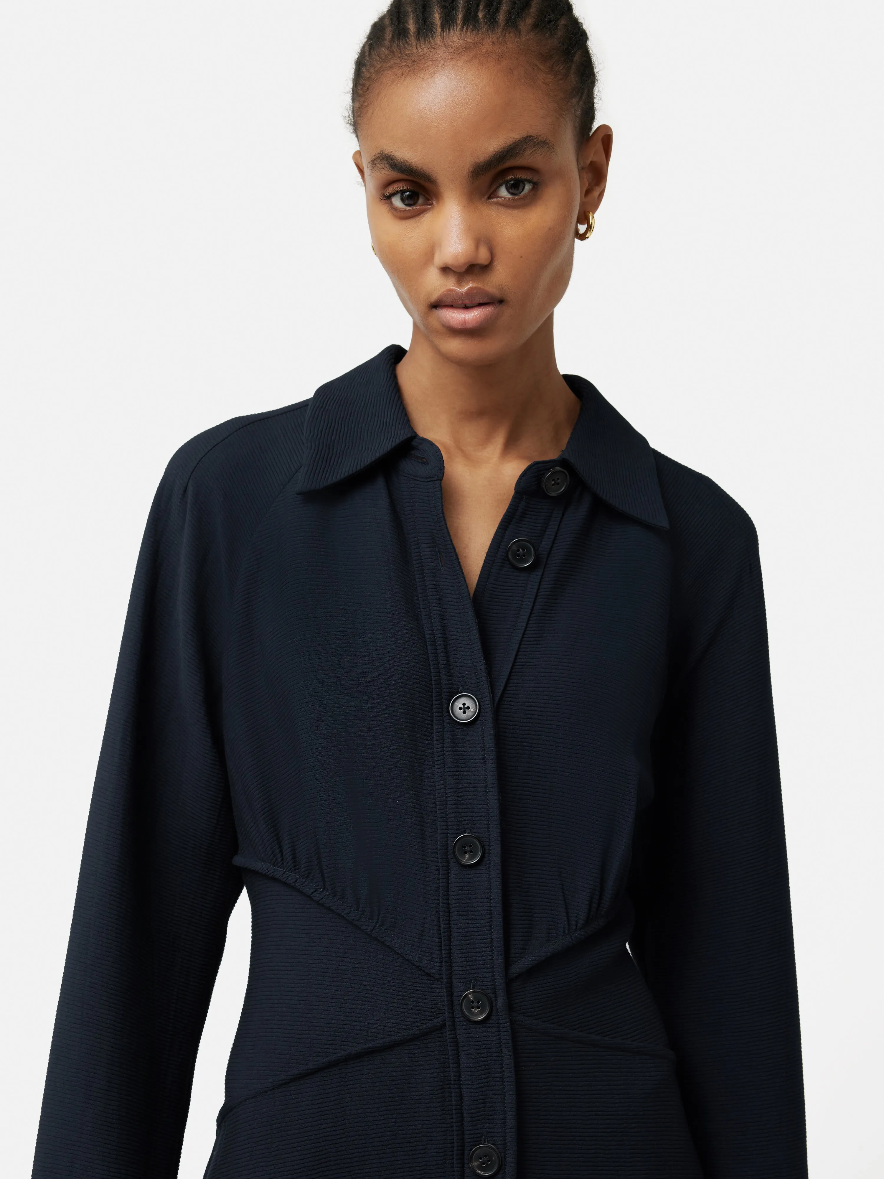 Textured Midi Shirt Dress | Navy