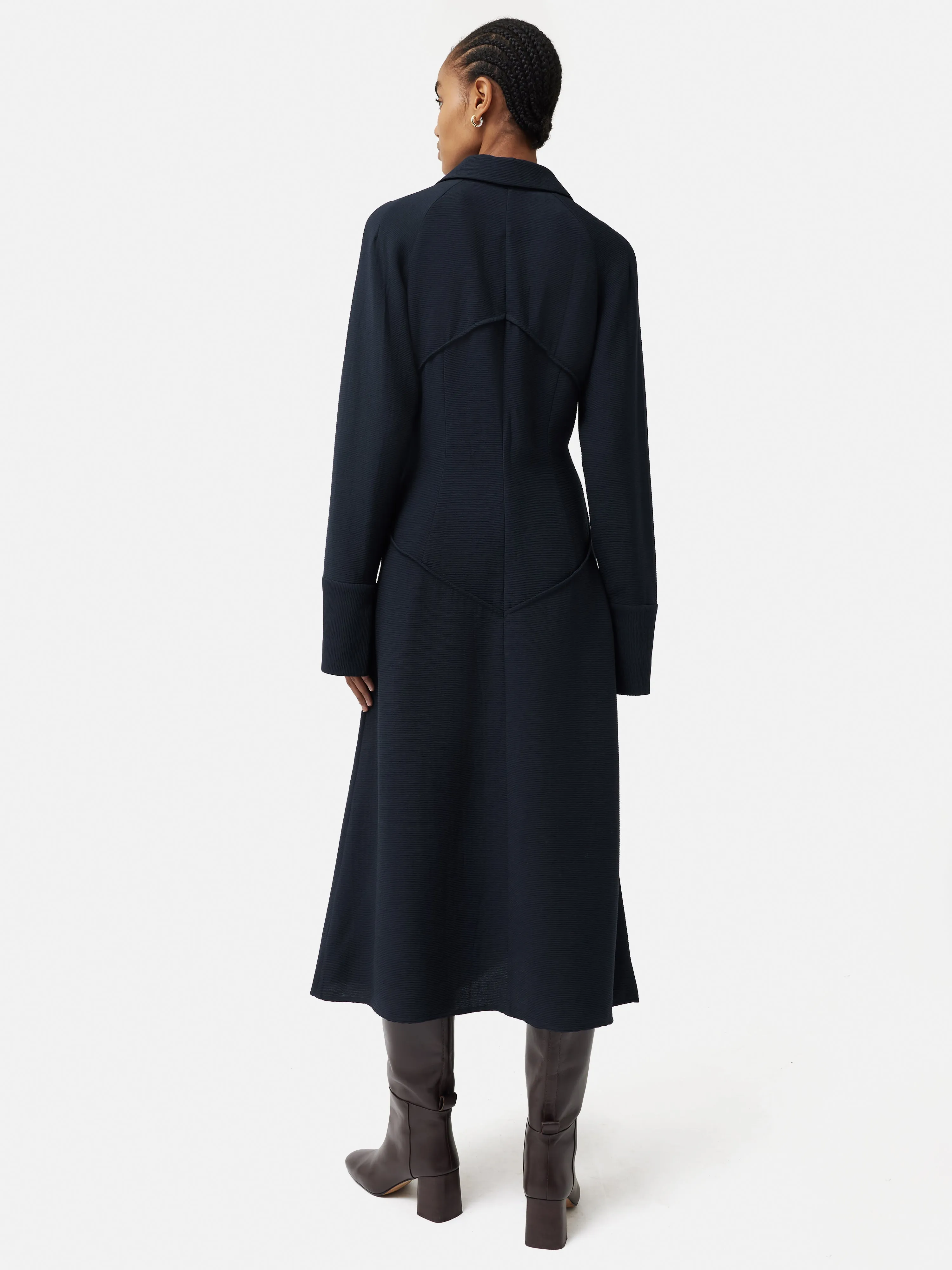 Textured Midi Shirt Dress | Navy