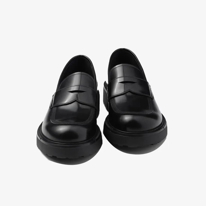 Thick Sole Penny Black Loafers Leather