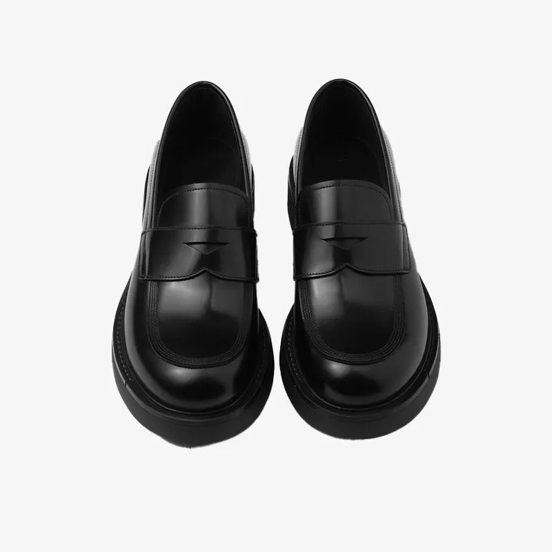 Thick Sole Penny Black Loafers Leather