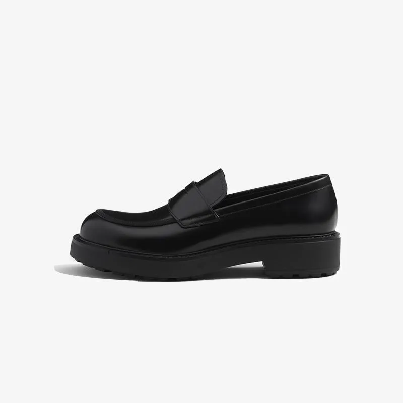 Thick Sole Penny Black Loafers Leather