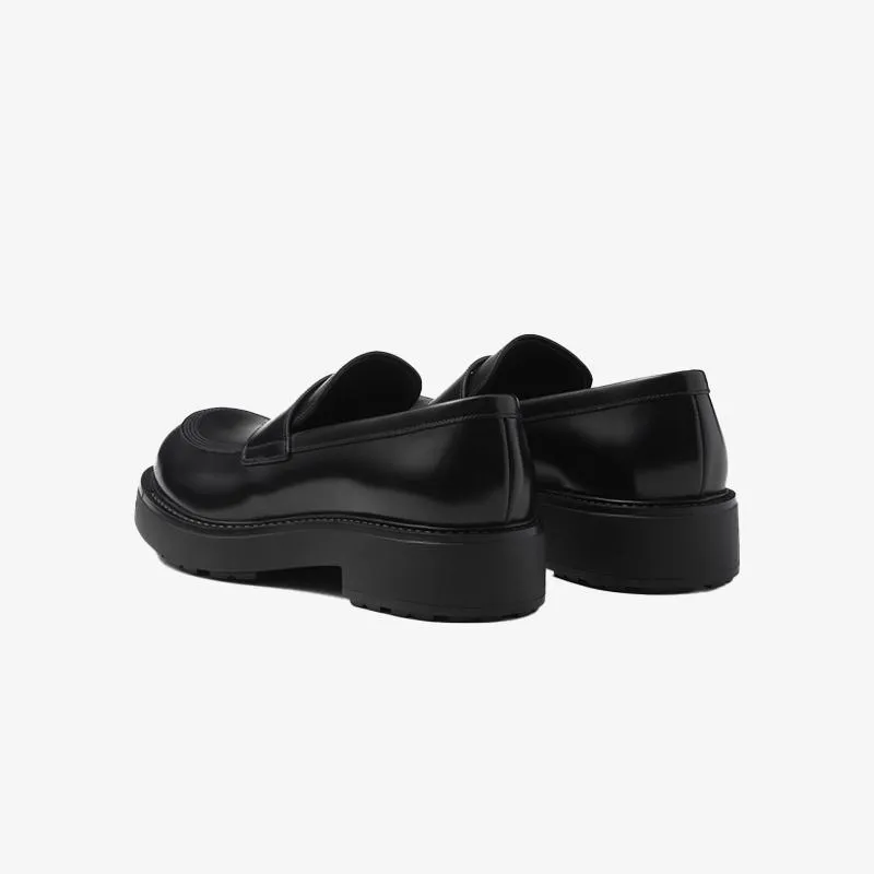 Thick Sole Penny Black Loafers Leather