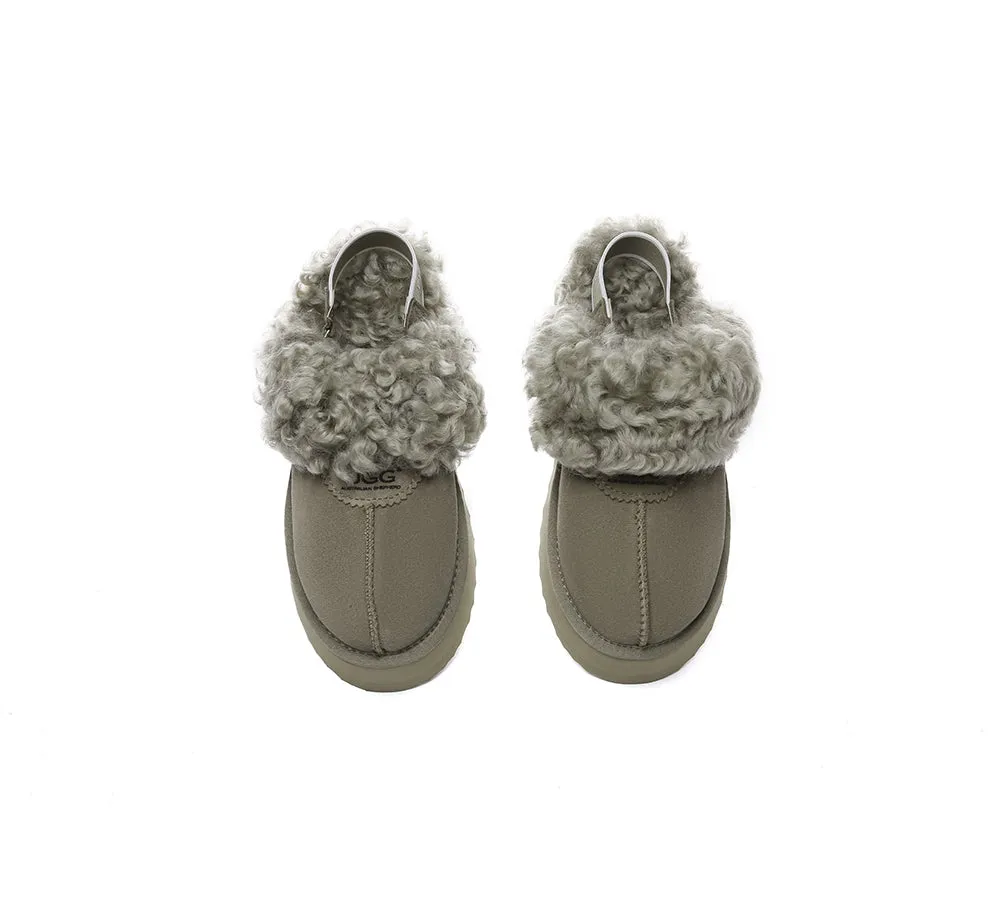 UGG Slippers Women Removable Wool Strap Slingback Platform Waffle Curly