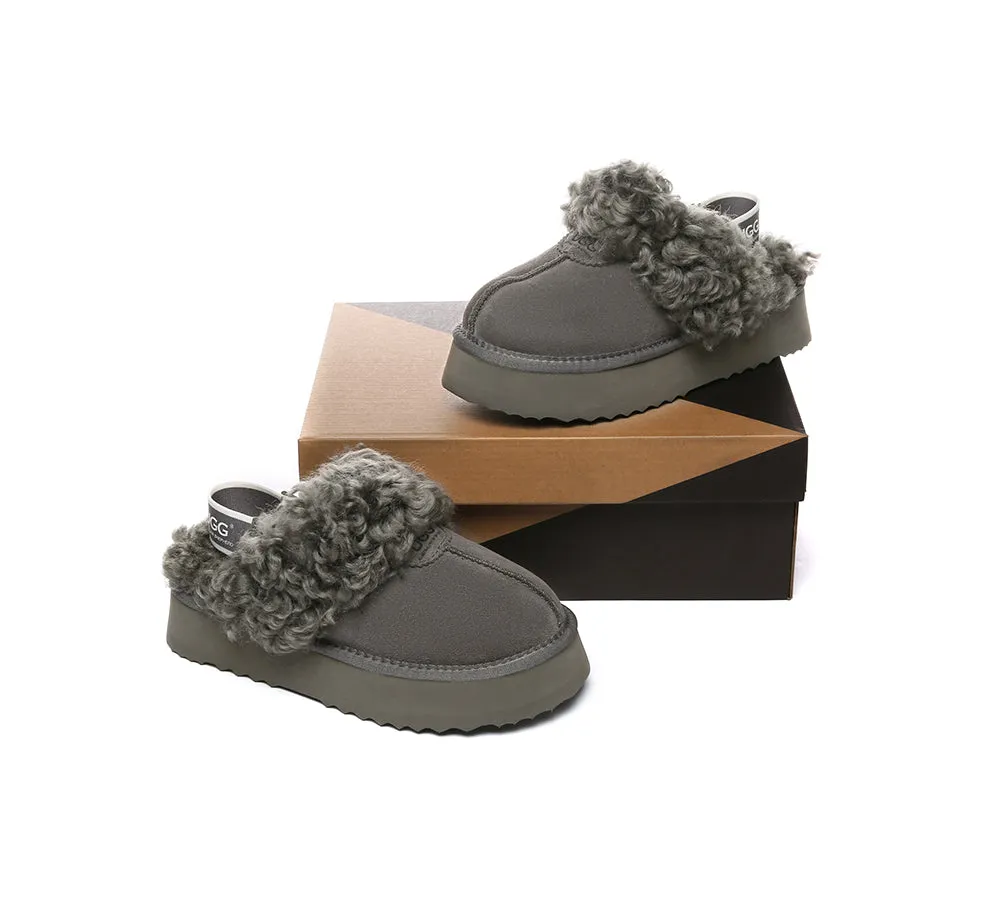 UGG Slippers Women Removable Wool Strap Slingback Platform Waffle Curly