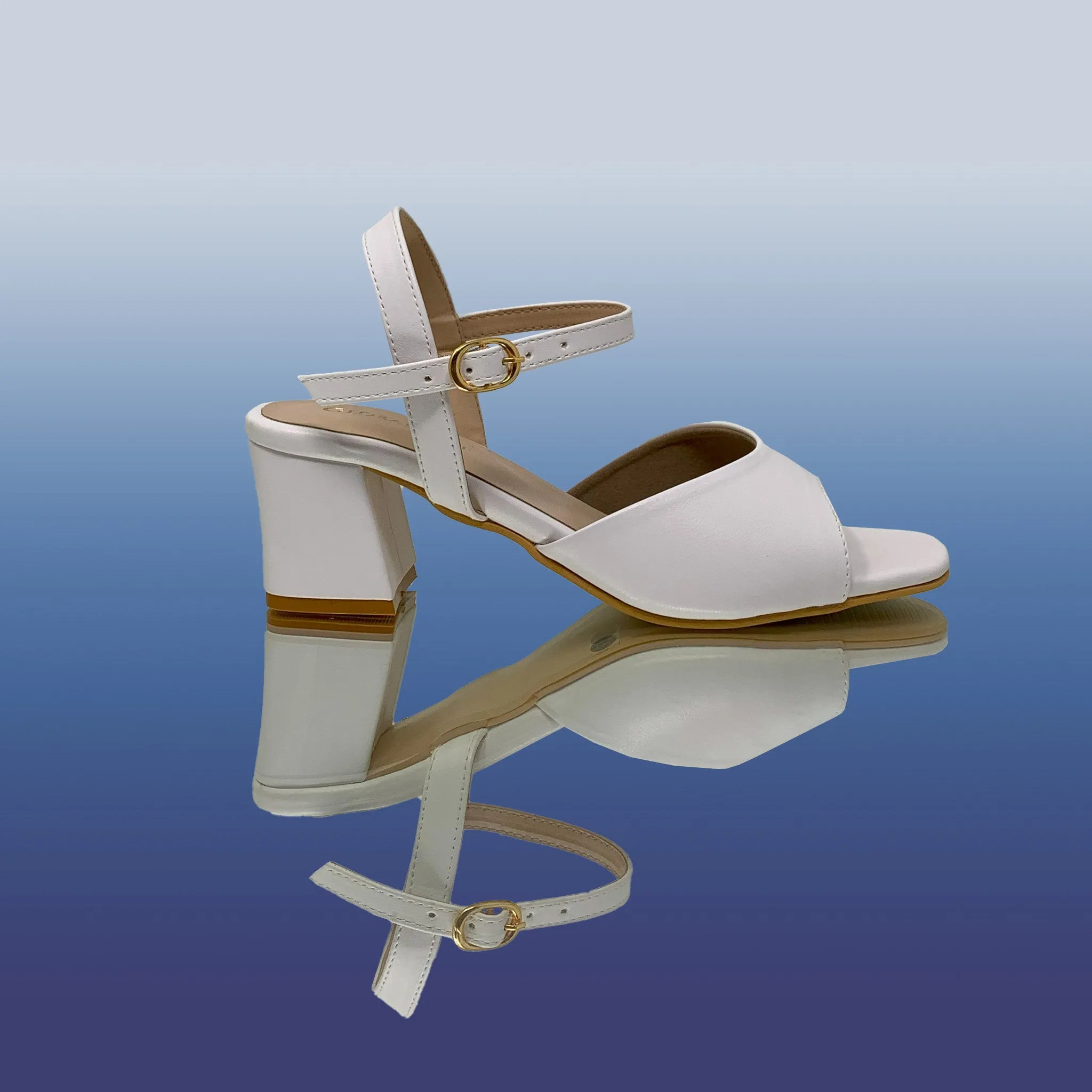 White Block Heel Sandals