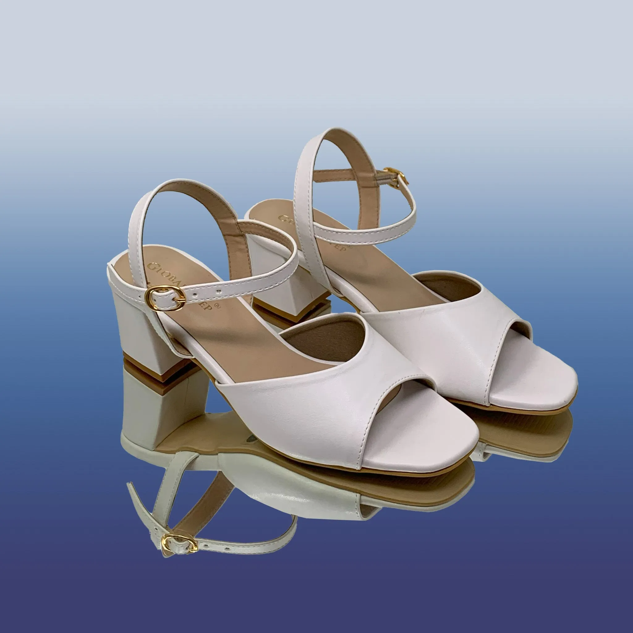 White Block Heel Sandals